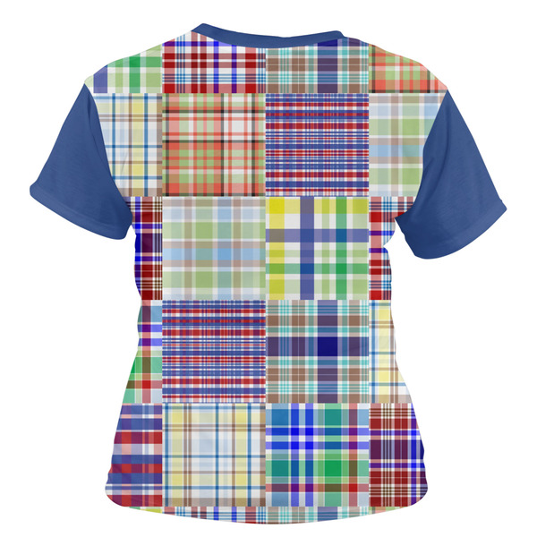 Blue Madras Plaid Print Women's T-shirt Back