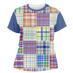 Blue Madras Plaid Print Women's Crew T-Shirt