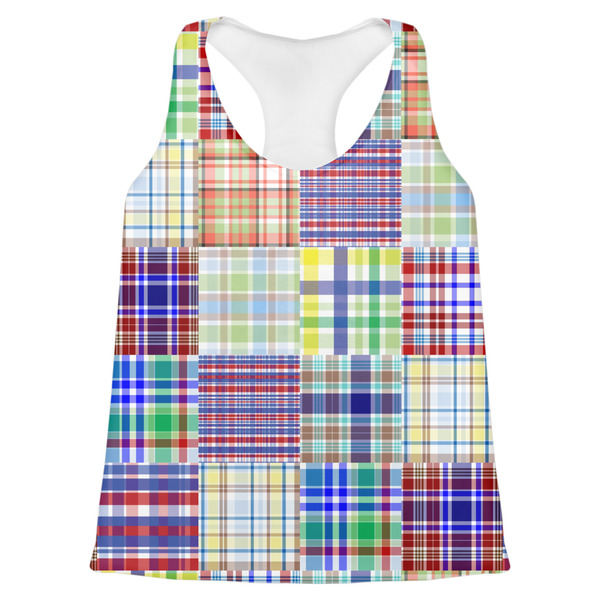 Custom Blue Madras Plaid Print Womens Racerback Tank Top - 2X Large