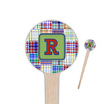 Blue Madras Plaid Print 4" Round Wooden Food Picks - Single Sided (Personalized)