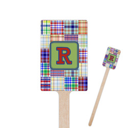 Blue Madras Plaid Print Rectangle Wooden Stir Sticks (Personalized)