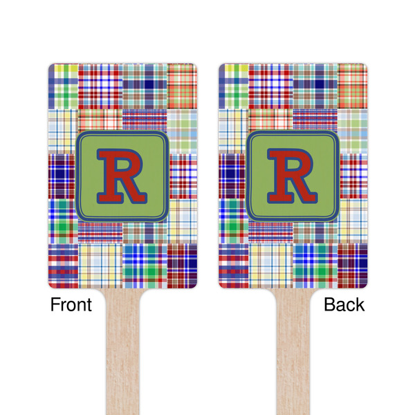 Blue Madras Plaid Print Wooden 6.25" Stir Stick - Rectangular - Double Sided - Front & Back