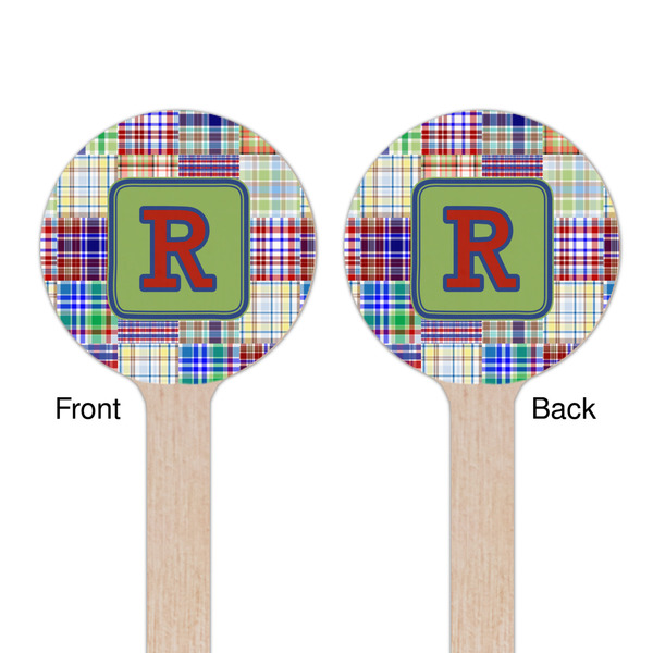 Blue Madras Plaid Print Wooden 6" Stir Stick - Round - Double Sided - Front & Back
