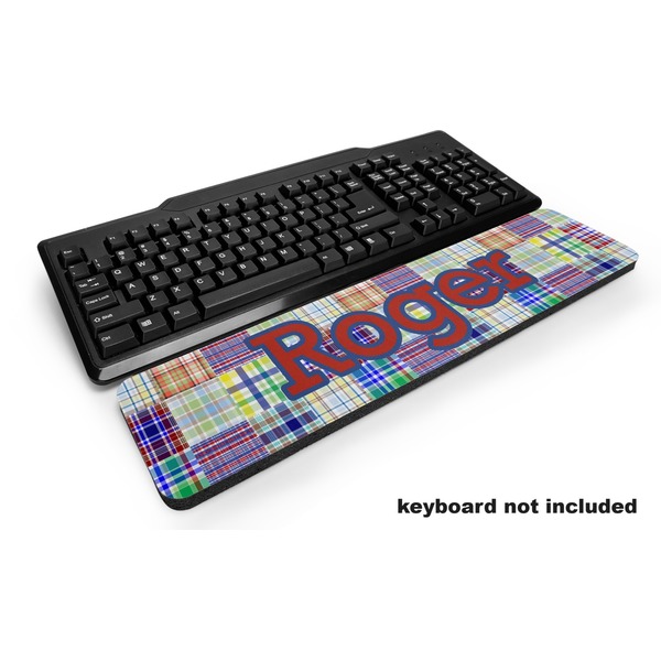 Custom Blue Madras Plaid Print Keyboard Wrist Rest (Personalized)