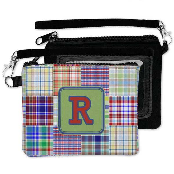 Blue Madras Plaid Print Wristlet ID Cases - MAIN
