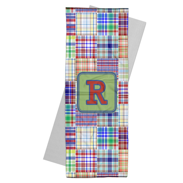 Custom Blue Madras Plaid Print Yoga Mat Towel (Personalized)