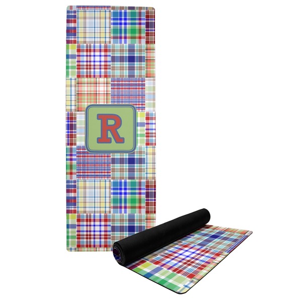 Custom Blue Madras Plaid Print Yoga Mat (Personalized)