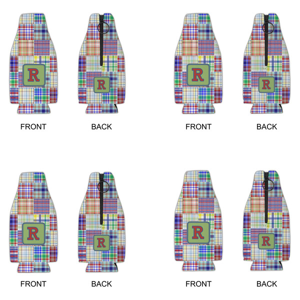 Blue Madras Plaid Print Zipper Bottle Cooler - Set of 4 - APPROVAL