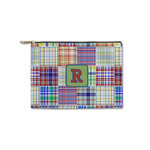 Blue Madras Plaid Print Zipper Pouch - Small - 8.5"x6" (Personalized)