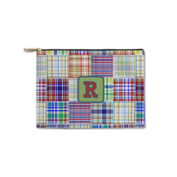 Custom Blue Madras Plaid Print Zipper Pouch - Small - 8.5"x6" (Personalized)