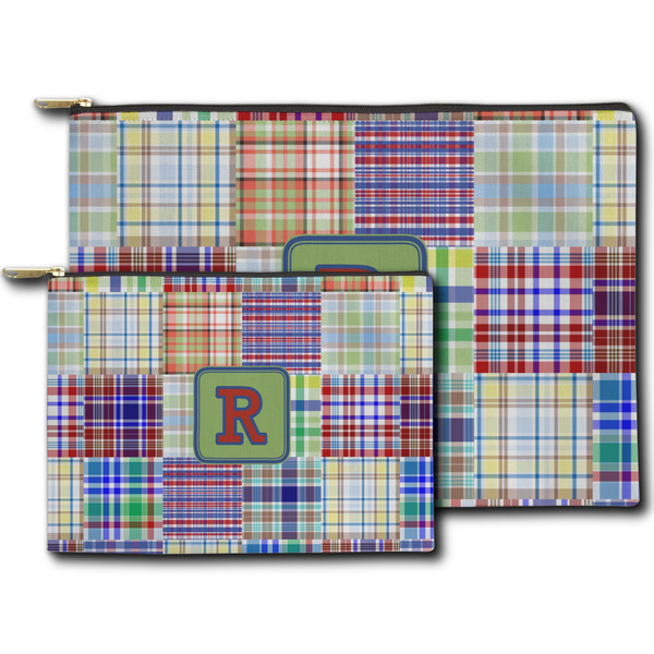 Blue Madras Plaid Print Zippered Pouches - Size Comparison
