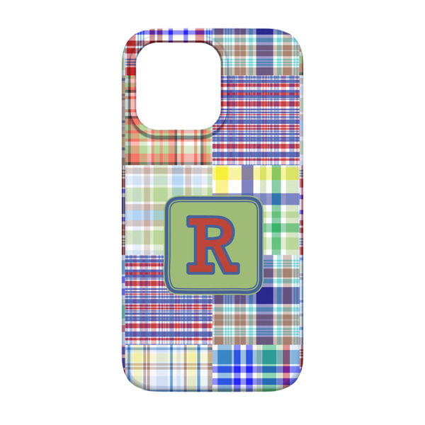 Blue Madras Plaid Print iPhone 13 Case - Back