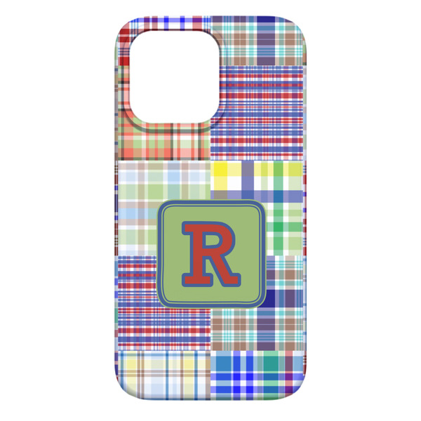 Blue Madras Plaid Print iPhone 13 Pro Max Case - Back