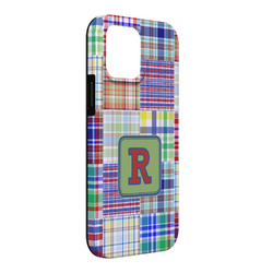 Blue Madras Plaid Print iPhone Case - Rubber Lined - iPhone 13 Pro Max (Personalized)