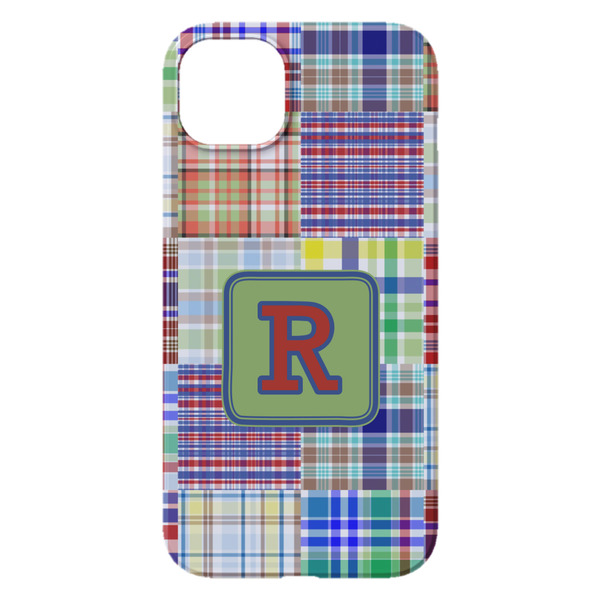 Blue Madras Plaid Print iPhone 14 Plus Case - Back