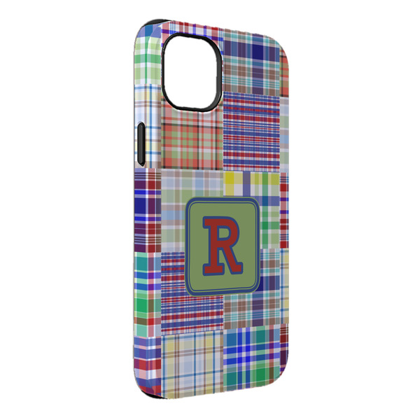 Custom Blue Madras Plaid Print iPhone Case - Rubber Lined - iPhone 14 Plus (Personalized)