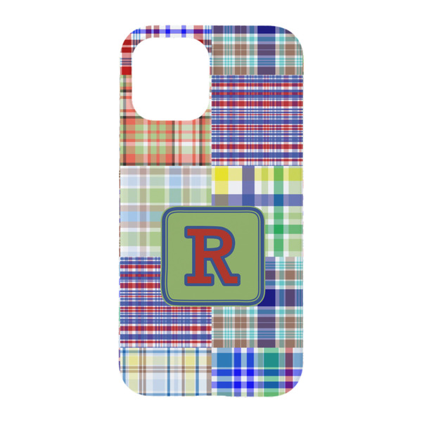 Blue Madras Plaid Print iPhone 15 Case - Back