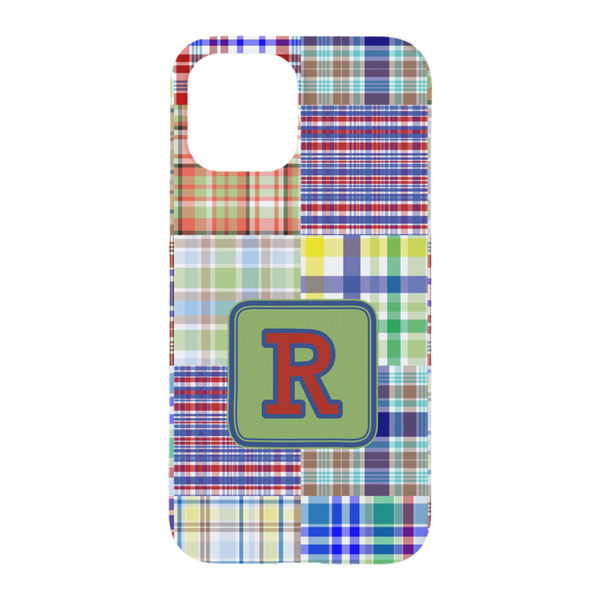 Blue Madras Plaid Print iPhone 15 Pro Case - Back