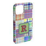 Blue Madras Plaid Print iPhone Case - Plastic - iPhone 15 Pro Max (Personalized)