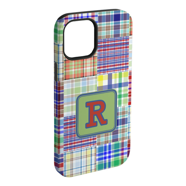 Custom Blue Madras Plaid Print iPhone Case - Rubber Lined - iPhone 15 Pro Max (Personalized)