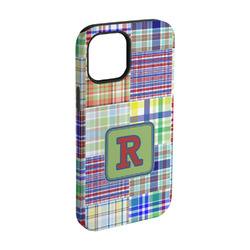 Blue Madras Plaid Print iPhone Case - Rubber Lined - iPhone 15 Pro (Personalized)