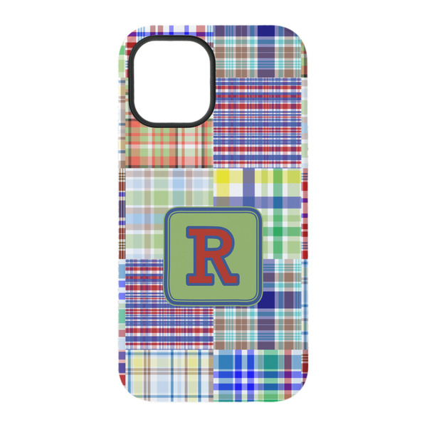 Blue Madras Plaid Print iPhone 15 Tough Case - Back