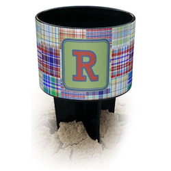 Blue Madras Plaid Print Black Beach Spiker Drink Holder (Personalized)