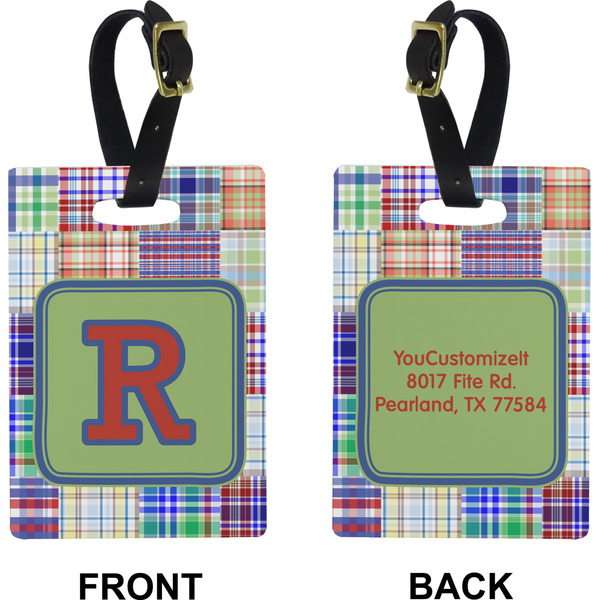 Blue Madras Plaid Rectangle Luggage Tag (Front + Back)