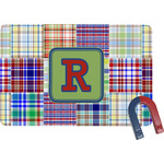 Blue Madras Plaid Print Rectangular Fridge Magnet (Personalized)