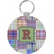 Blue Madras Plaid Print Round Plastic Keychain (Personalized)