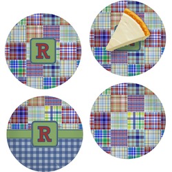 Blue Madras Plaid Print Set of 4 Glass Appetizer / Dessert Plate 8" (Personalized)
