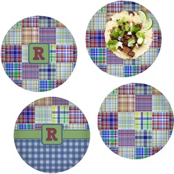 Blue Madras Plaid Print Set of 4 Glass Lunch / Dinner Plate 10" (Personalized)