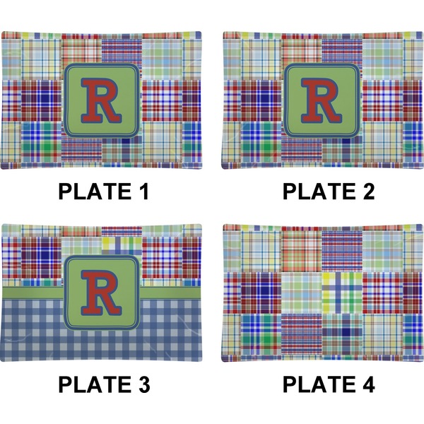 Blue Madras Plaid Set of Rectangular Appetizer / Dessert Plates (Approval)