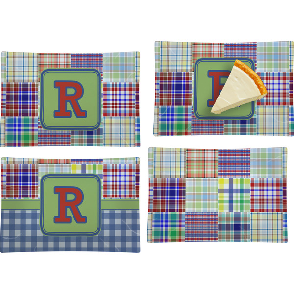 Blue Madras Plaid Set of Rectangular Appetizer / Dessert Plates