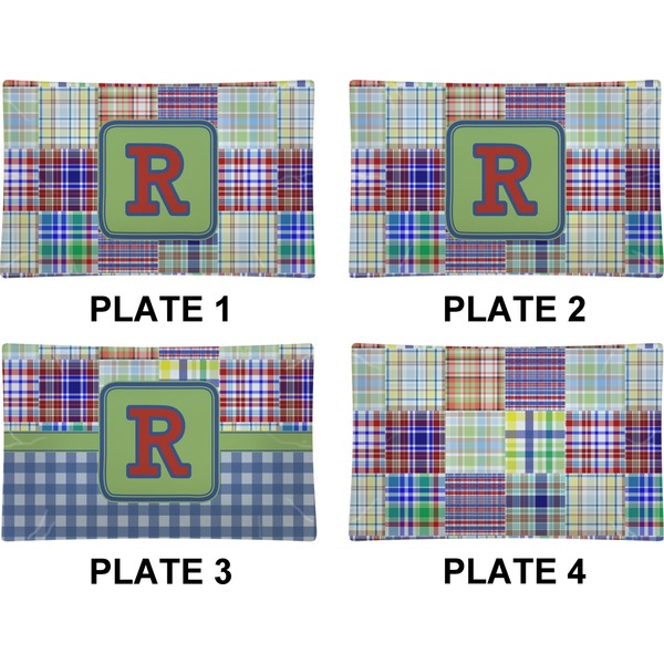Blue Madras Plaid Set of Rectangular Dinner Plates (Approval)