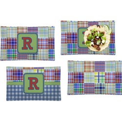 Blue Madras Plaid Print Set of 4 Glass Rectangular Lunch / Dinner Plate (Personalized)