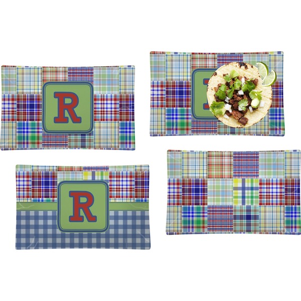 Blue Madras Plaid Set of Rectangular Dinner Plates
