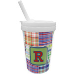 Blue Madras Plaid Print Sippy Cup with Straw (Personalized)
