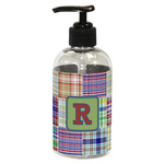 Blue Madras Plaid Print Plastic Soap / Lotion Dispenser (8 oz - Small - Black) (Personalized)