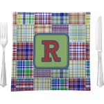 Blue Madras Plaid Print 9.5" Glass Square Lunch / Dinner Plate- Single or Set of 4 (Personalized)