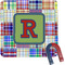 Blue Madras Plaid Print Square Fridge Magnet (Personalized)