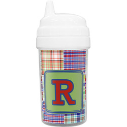 Blue Madras Plaid Print Sippy Cup (Personalized)