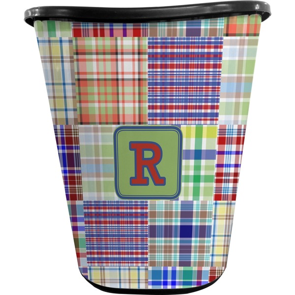 Blue Madras Plaid Trash Can Black