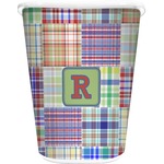 Blue Madras Plaid Print Waste Basket - Double Sided (White) (Personalized)