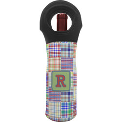 Blue Madras Plaid Print Wine Tote Bag (Personalized)