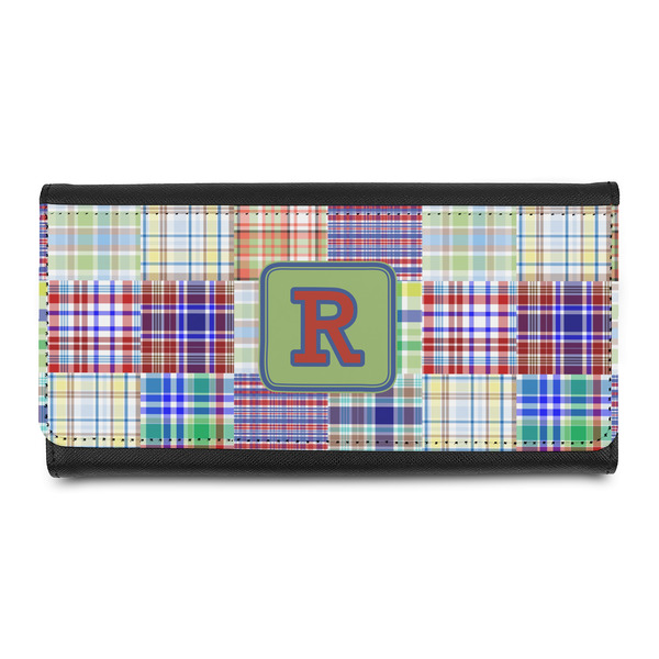 Custom Blue Madras Plaid Print Leatherette Ladies Wallet (Personalized)