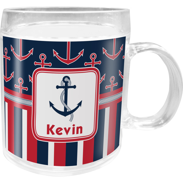 Custom Nautical Anchors & Stripes Acrylic Kids Mug (Personalized)
