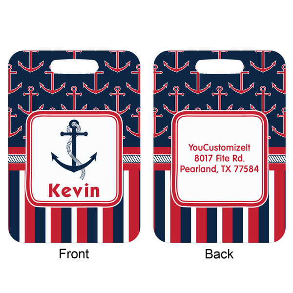 Nautical Anchors & Stripes Aluminum Luggage Tag (Front + Back)