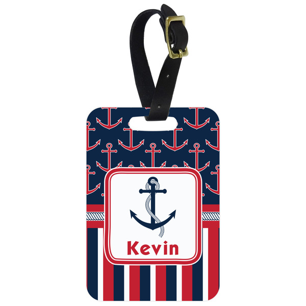Custom Nautical Anchors & Stripes Metal Luggage Tag w/ Name or Text