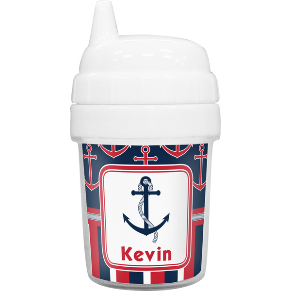 Custom Nautical Anchors & Stripes Baby Sippy Cup (Personalized)
